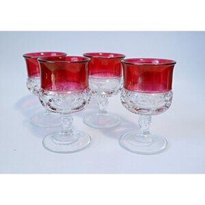 4 Kings Crown Liquor Glasses Wine Glasses Tiffin Thumbprint Drinking Glass Ruby
